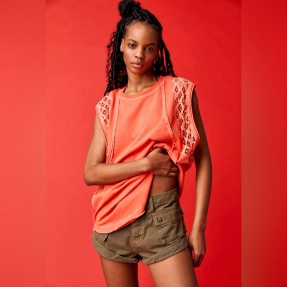 NWOT Free People Table for Two Tee CORAL color